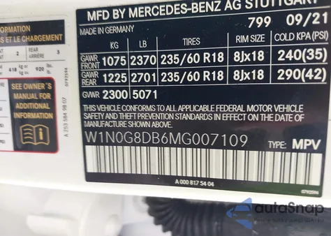 2021 Mercedes-Benz Glc 300 from USA, damaged, VIN W1N0G8DB6MG007109